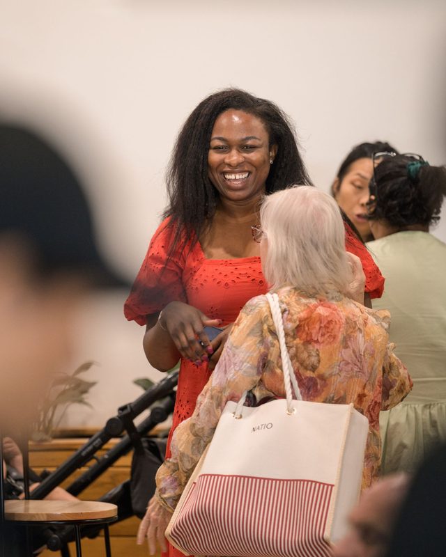 A student smiling between sessions